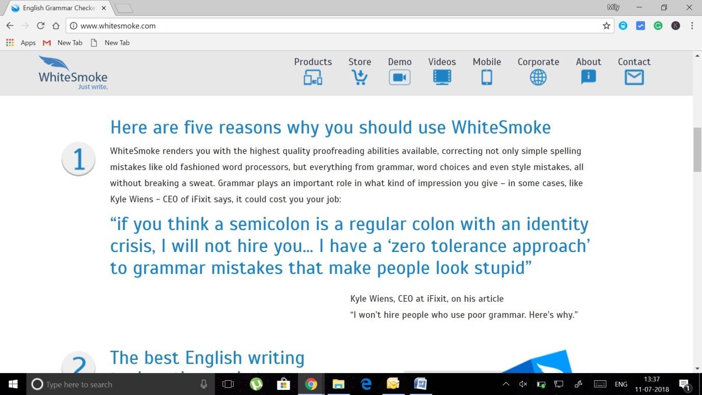 Spelling check app - White smoke